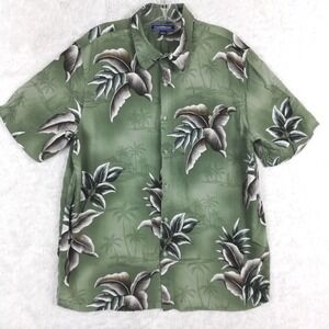 Croft & Barrow Mens Shirt Button Down Green Tropical Print Short Sleeve L